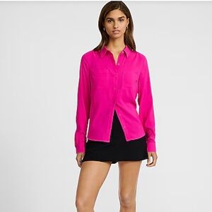 💰Express Georgette Double Pocket Portofino Shirt - Barbie Pink
